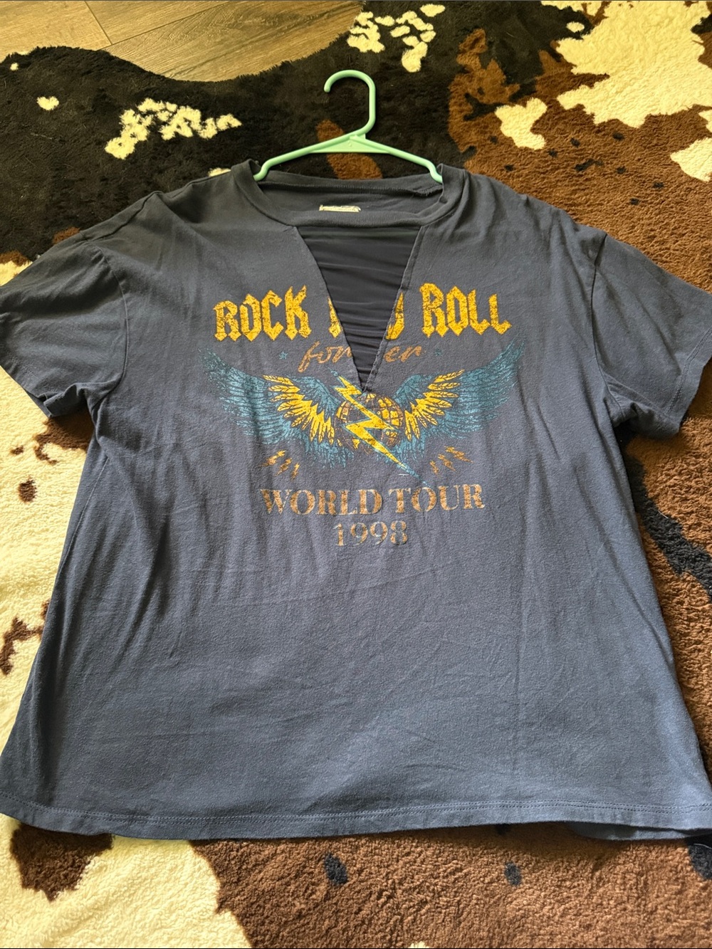 Moshish Rebel Navy Graphic Tee with yellow Accent Logo